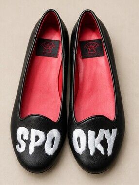 Strange Cvlt Spooky Black Flats Womens 5 Goth Halloween Vegan Leather